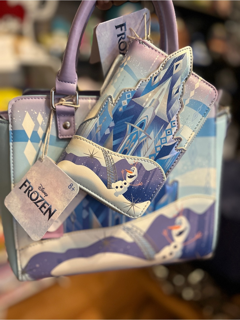 Disney Frozen Castle Print Lavender and Blue Satchel with Matching Wallet - Picture 4 of 6